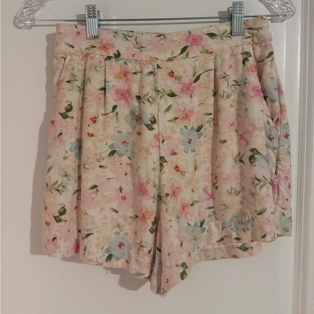 Abercrombie & Fitch Floral High Waist Shorts - Pink and Green